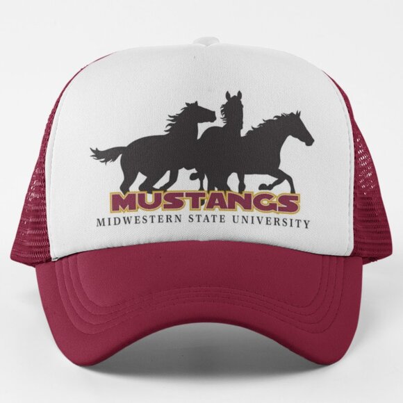 NEW Midwestern State Mustangs Foam Trucker Snapback Hat 2TONE MAROON WHITE - Picture 1 of 2